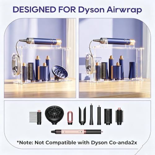 Acrylic Holder and Organizer Compatible with Airwrap of Dyson and Airwrap Attachments, Airwrap Storage Holder Stand, Countertop Airwrap Hair Styler Organizer Compatible with Airwrap Accessories - Image 3