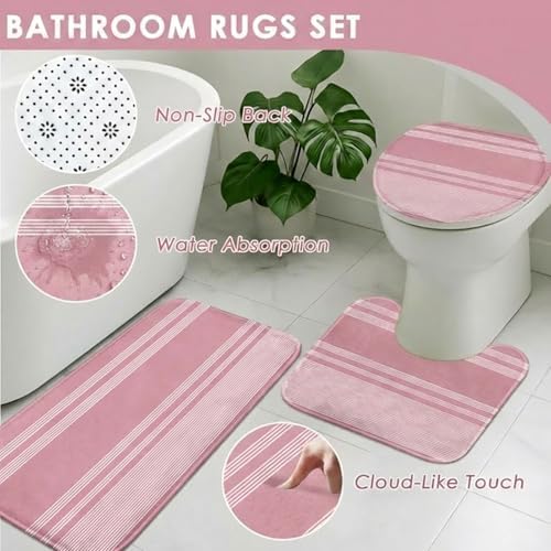 Bathroom Decor and Accessories Set of 10, Pink Striped - Image 6