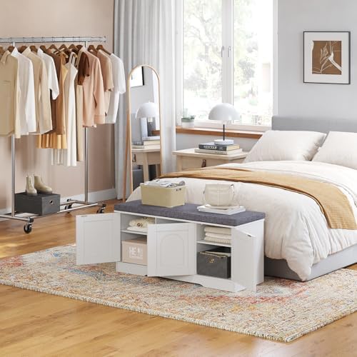 DINZI LVJ Shoe Storage Bench with Cushion, Door, White 39.4" LX17.7 H - Image 6