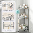 SWTYMIKI Standing Shower Caddy Corner - 3‑Tier Stainless Steel Shower Organizer Shelf with 12 Hooks and Adhesive Pads, Rustproof Corner Shelves Stand Rack for Bathroom Shower Room, Silver - Image 4