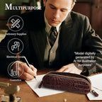 Gexmil Genuine Leather Pen Case, Hand-made Stationery Bag for Work Office - Image 7