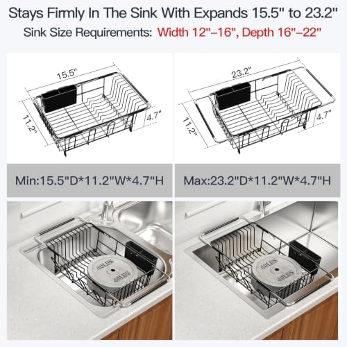 MAJALiS Expandable Dish Drying Rack Over Sink with Extra Drainboard - Image 3