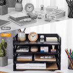 Yinkin Wooden Stackable Paper Trays 4-tier Wooden Paper Organizer for Desk Letter Documents Woodens Desktop File Organizers for Desktop File Holder and Office Supplies Rack for Home Office Use (Black) - Image 4