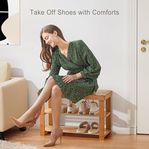 Pipishell 3 Tier Bamboo Shoe Rack Bench for Entryway, Natural - Image 4