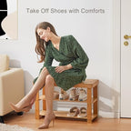 Pipishell 3 Tier Bamboo Shoe Rack Bench for Entryway, Natural - Image 4