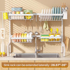 SNSLXH 4 Baskets 2-Tier Over The Sink Dish Drying Rack, 26.57"-35" White - Image 2