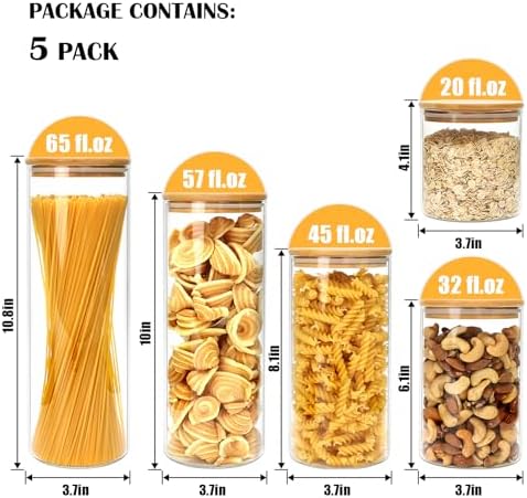 5 Pack Airtight Glass Jars with Bamboo Lids, Glass Food Storage Containers - Image 3