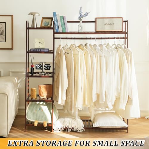 Baveke Standing Clothes Rack with Shelves, Free Standing Closet Garment Racks for Hanging Clothes, 7 Shelf Bamboo Closet Organizer System, Heavy Duty Clothes Hanging Rack for Bedroom - Image 6