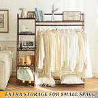 Baveke Standing Clothes Rack with Shelves, Free Standing Closet Garment Racks for Hanging Clothes, 7 Shelf Bamboo Closet Organizer System, Heavy Duty Clothes Hanging Rack for Bedroom - Image 6