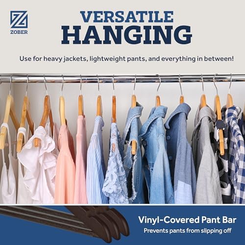Zober Wooden Hangers 20 Pack, Heavy Duty Clothes Hangers, Non Slip, Vintage - Image 6