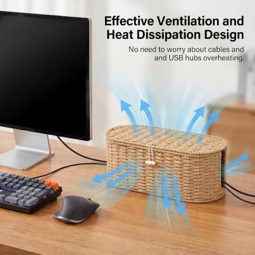 Set of 2 Cable Management Box, Handwoven Cord Hider Box with 3 Open Slots - Image 4