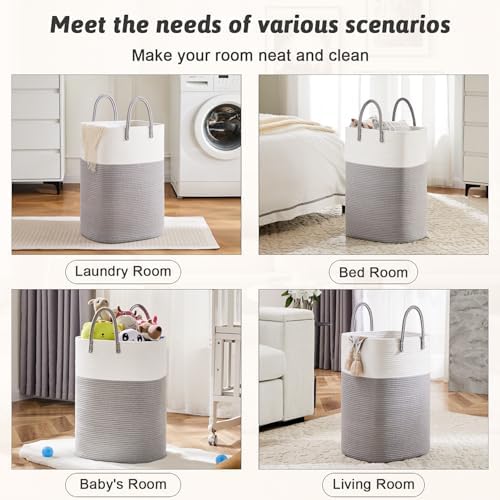 Laundry Basket,Woven Cotton Rope Laundry Hamper,Versatile Storage for Dirty Clothes,Baby Toys,and Blankets in Bathroom, Nursery,and Living Room (Grey, 100L) - Image 5