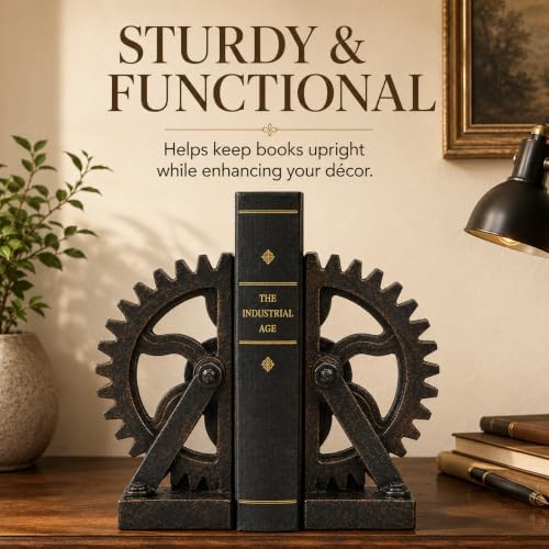 Comfy Hour 10.5 Inch Gear Bookends, Industrial Decor, Set of 2 - Image 5