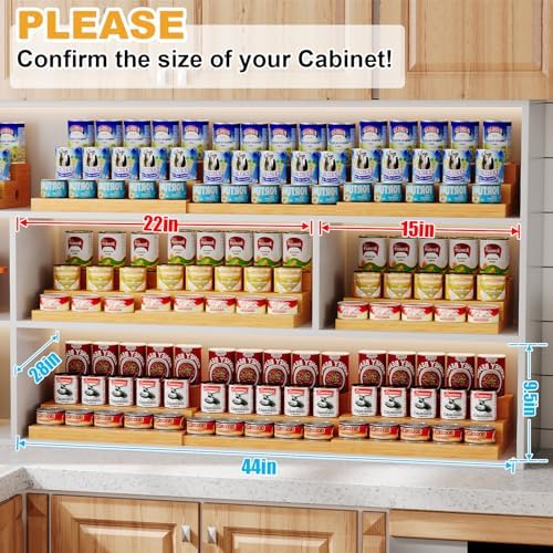 3-Tier Extra-Long Expandable Bamboo Can Rack for Pantry, Holds 45 Cans - Image 3