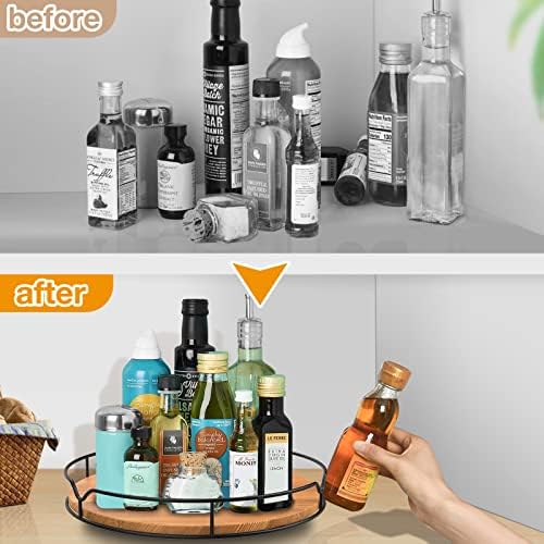 Lazy Susan Turntable Organizer with Anti-Slip Mat for Cabinet Pantry Kitchen Countertop Refrigerator Office, Pine Wood, 13", Carbonized Black - Image 4