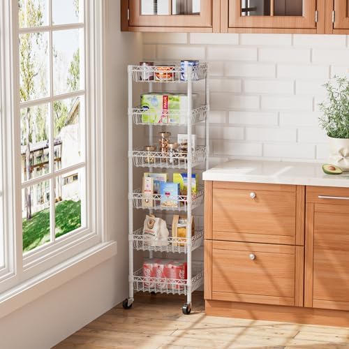 Golpart Basket Shelves Closet Rack with Wheels Metal Pantry Wire Shelf Unit - Image 2