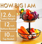 WILDMOS 2-tier Fruit Basket Bowl,Metal Basket with Wooden Base,Fruit and Vegetable Storage with Banana Hanger,Fruit Basket for Kitchen Counter Organizer. - Image 6