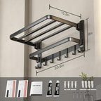 VOLDRA Towel Racks for Bathroom, 24-Inch Towel Shelf with Towel Bar Foldable Towel Holder with 7 Hooks Towel Storage Organizer for Bathroom & Lavatory Wall Mounted(Matte Black) - Image 6