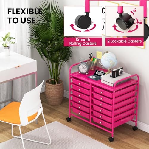 COSTWAY 12-Drawer Rolling Storage Cart, Utility Storage Organizer Cart - Image 5