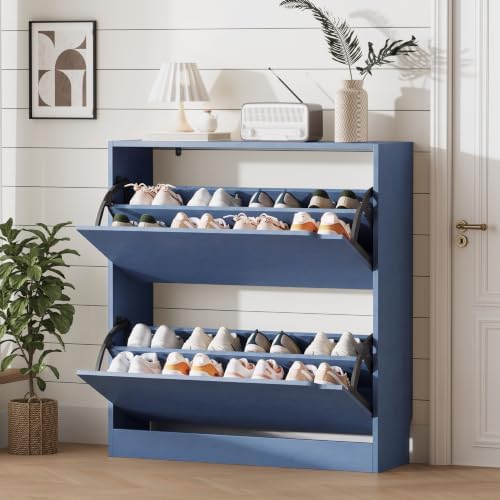 Xixini Shoe Storage Cabinet for Entryway with 2 Flip Drawers, Wood Freestanding Hidden Shoe Storage, Narrow Slim Sturdy Shoe Organizer for Front Door Entrance, Living Room, Hallway, Bedroom, Blue by Xixini
