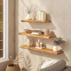 24" Floating Shelves Set of 2, Solid Elm Wood, Natural Live Edge - Image 5
