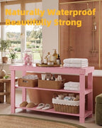 SMIBUY Bamboo Shoe Rack Bench, 3-Tier Shoe Organizer Storage Shelf for Entryway Hallway Bathroom Living Room (Pink) - Image 4