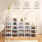 12 Pack Large Shoe Organizer Storage Boxes for Closet, Modular Space Saving Shoe Boxes Clear Plastic Stackable Sneaker Containers Display Case with Lid, Pearl White - Image 2