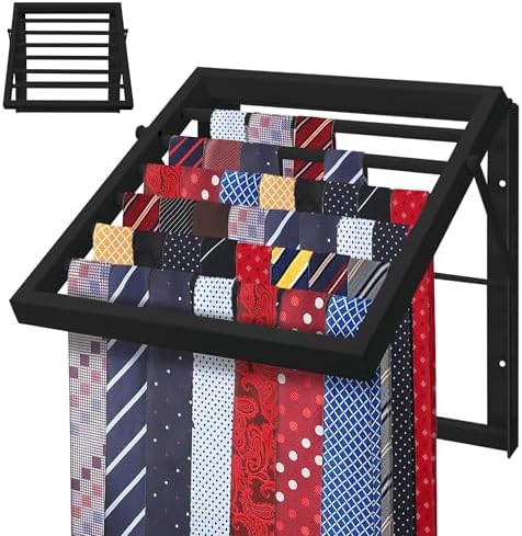 Tie Rack Wall Mounted, Adjustable Angle Tie Organizer for 60 Ties & Scarves by Montex