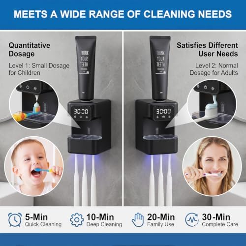 Wall-Mounted Automatic Toothpaste Dispenser, Toothbrush Cleaner with Sensor-Activated Design, Toothbrush Holder with Removable Slots & Smart Display, Toothpaste Dispenser for Kids & Adult (Black2.0) - Image 5