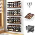 Wooden Lid Magnetic Spice Rack with 24 Jars, 216 Labels, 1 Steel Funnel for Refrigerator，Microwave Oven - Full Set of Spice Organizer by KitHero