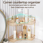 shuang qing 2-Tier Corner Bathroom Counter Organizer – Classic Storage Shelf for Makeup, Perfume & Toiletries, Space-Saving Countertop Tray Fits Bathroom, Dresser, Kitchen (Vintage Gold) - Image 4