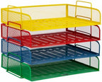 Mind Reader Stackable Paper Tray, Classroom Organizer, File Storage, Teachers, Metal Mesh, 4 Pcs., Multi-Colored - Image 6
