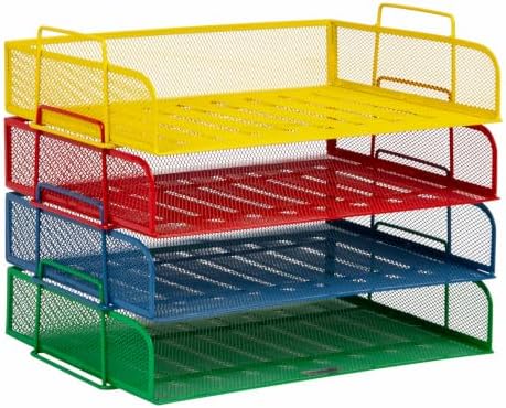 Mind Reader Stackable Paper Tray, Classroom Organizer, File Storage, Teachers, Metal Mesh, 4 Pcs., Multi-Colored - Image 6
