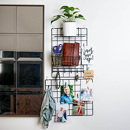 ODOXIA 2 Pack Wire Wall Grid Panel With Accessories | Includes Hanging Basket, Shelf & Hook Rack | Photo Grid Wall Panels | Hanging Home, Office & Kitchen Décor | Metal & Black - Image 2