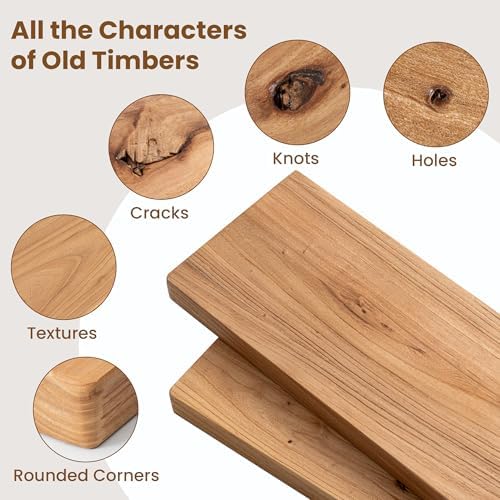 Floating Shelves for Wall, 48"Wx8"D Rustic Solid Elm Wood Floating Shelves Wall Mounted, Round Edge Wall Shelves with Invisible Bracket for Living Room Bathroom Bedroom Kitchen, Set of 1, Natural - Image 4