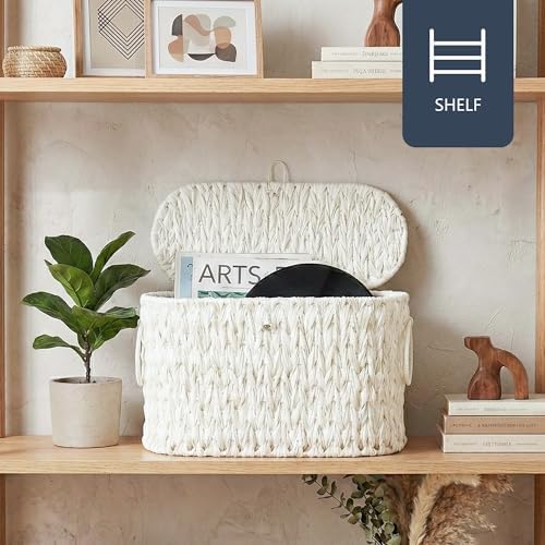 Coeusy Toilet Paper Basket with Lid, Wicker Basket for Bathroom Organizer - Image 5