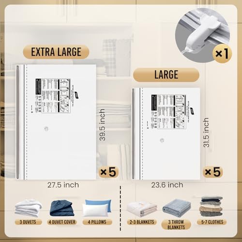 TAILI 10 Pack Vacuum Storage Bags, 2 Size Combo(5 Large+5 Jumbo), Clear - Image 3