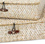 Set of 2 Flat Seagrass Storage Bins with Lid Wicker Storage Baskets for Organizing, Woven Shelf Organizer Bins Home Utility Organizer Box for Home & Office Supplies - Image 3