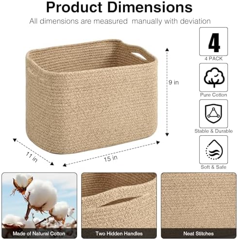 ICERZCZ Rope Storage Baskets for Organizing, 15x11x9 Mixed Brown 4 Packs - Image 2
