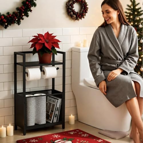 Toilet Paper Holder Stand Black, Freestanding Toilet Paper Holder, Toilet Paper Holder Standing for Bathroom Tissue Holder Roll Holder, Magazines, Wipes - Image 5
