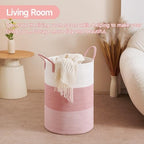 CLHMILY&Z 80L Laundry Basket Round Storage Rope Basket - 16.5x22.5 Inches - Pink Hamper in Bedreoom and Cute Storage Bin for Blankets, Toys, and Nursery Essentials - Image 7