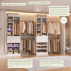 Besiost Closet System, Up to 134"/11.2 FT Closet Organizer with 4 Wooden Drawers and Shelves, Walk-in Closet System with 6 Hanging Rods, Built-in Closet Can Fit 96"/8FT, 120"/10FT, White Set 2 - Image 5