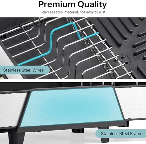 Urackify Large Expandable Dish Drying Rack for Kitchen Counter, Black - Image 6