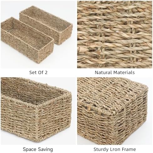 Seagrass Handwoven Storage Baskets, Toilet Tank Topper for Bathroom, 2Pack - Image 3