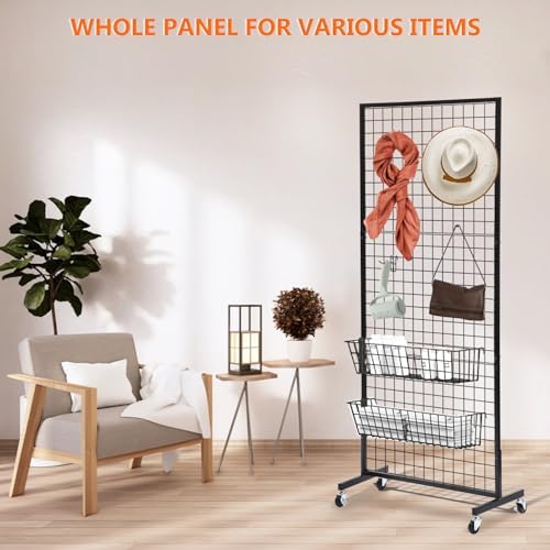 Eastern Tree 1 Pack 2.5'x 6' Three Pieces Grid Wall Panels Stand with T-Base, Black Wire Grid Wall Rack with Wheels, Craft Display Rack, Retail Display, Art Display, Extra More 10 Pieces Hooks - Image 6