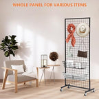 Eastern Tree 1 Pack 2.5'x 6' Three Pieces Grid Wall Panels Stand with T-Base, Black Wire Grid Wall Rack with Wheels, Craft Display Rack, Retail Display, Art Display, Extra More 10 Pieces Hooks - Image 6