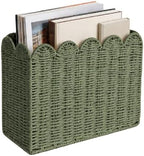 Green Paper Rope Magazine Holder, Scalloped Magazine Basket by Rattanzenith