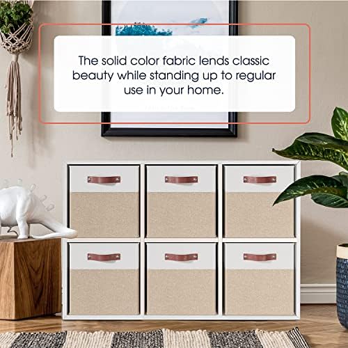 Ornavo Home 13x15x13 Foldable Fabric Storage Cube Bins, 6 Pack, White/Khaki - Image 2