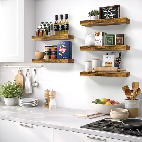 Sorbus 16 Inch Floating Shelves for Wall (5 Pack, Rustic Brown) - Image 5