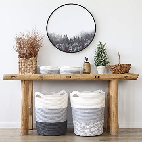 Sea Team Large Woven Cotton Rope Laundry Basket with Handles, 20 x 14 in - Image 2